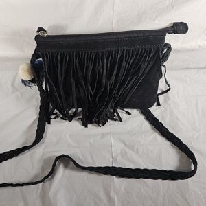 Black Suede Fringe Crossbody Bag